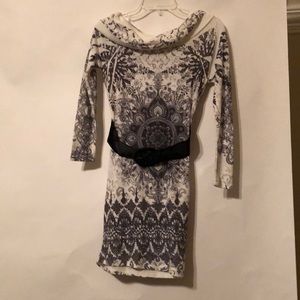 Cream and grey print midi dress